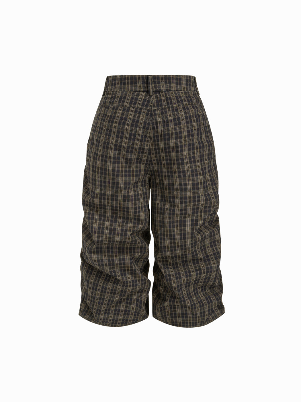 100% Cotton Mid Rise Plaid Ruched Bermuda Shorts