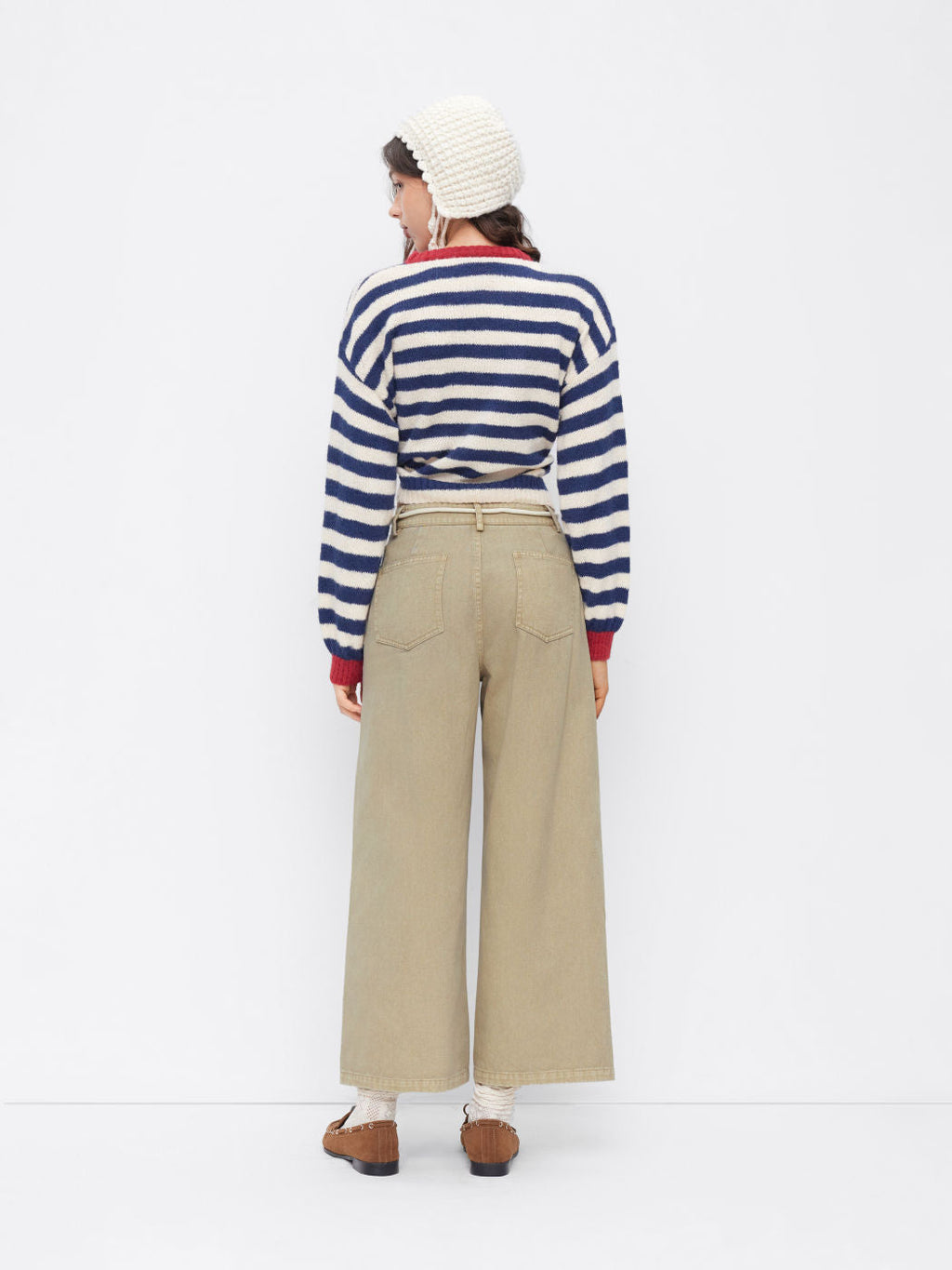 100% Cotton Mid Rise Drawstring Wide Leg Trousers