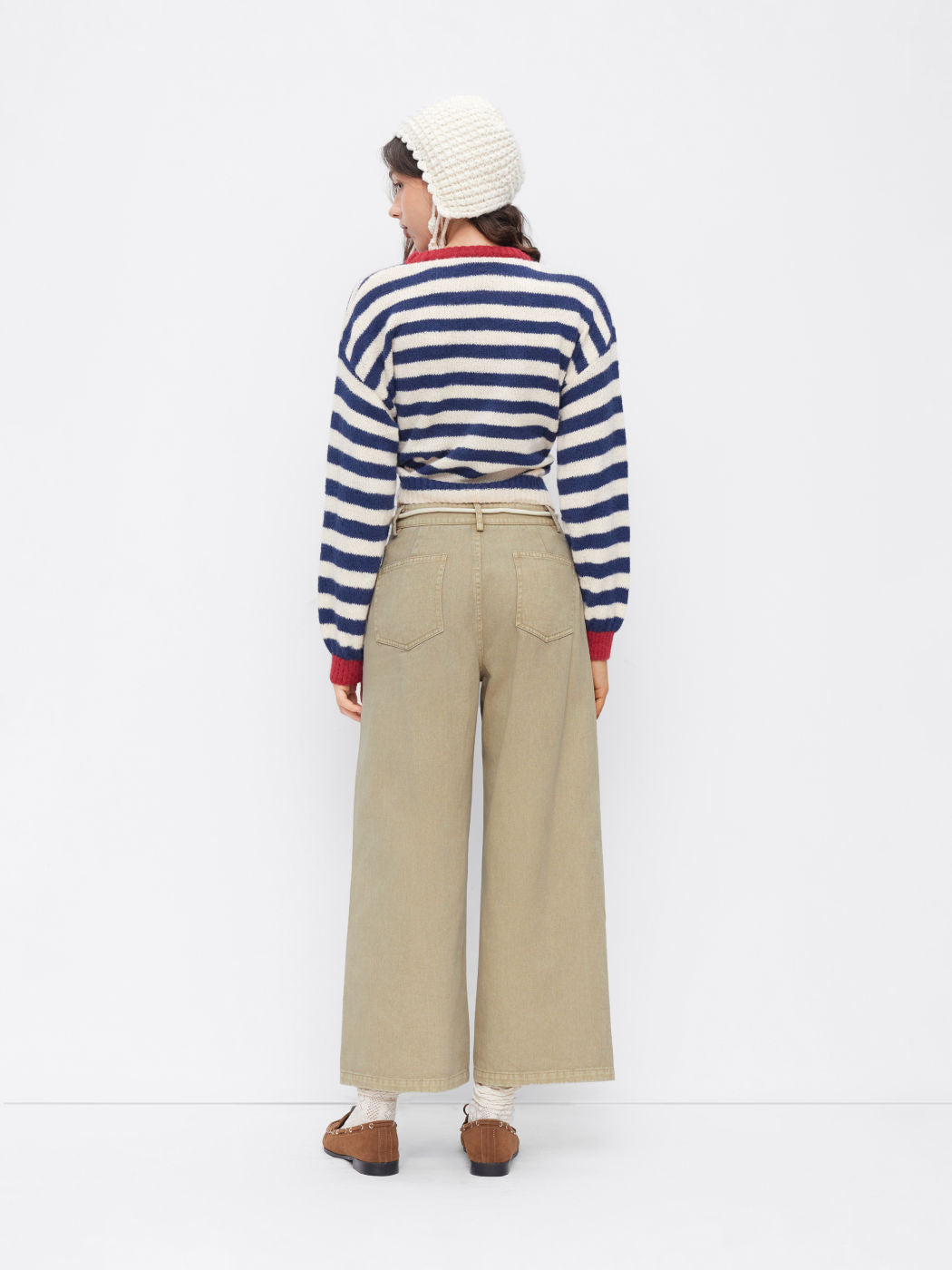 100% Cotton Mid Rise Drawstring Wide Leg Trousers