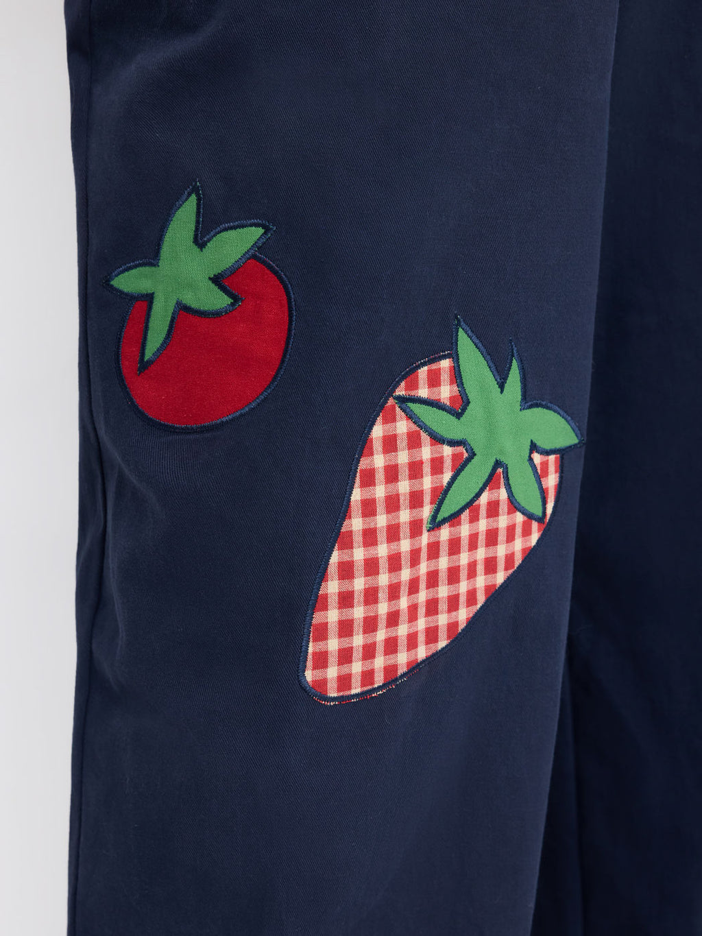 100% Cotton Mid Rise Strawberry Appliques Wide Leg Trousers Curve & Plus