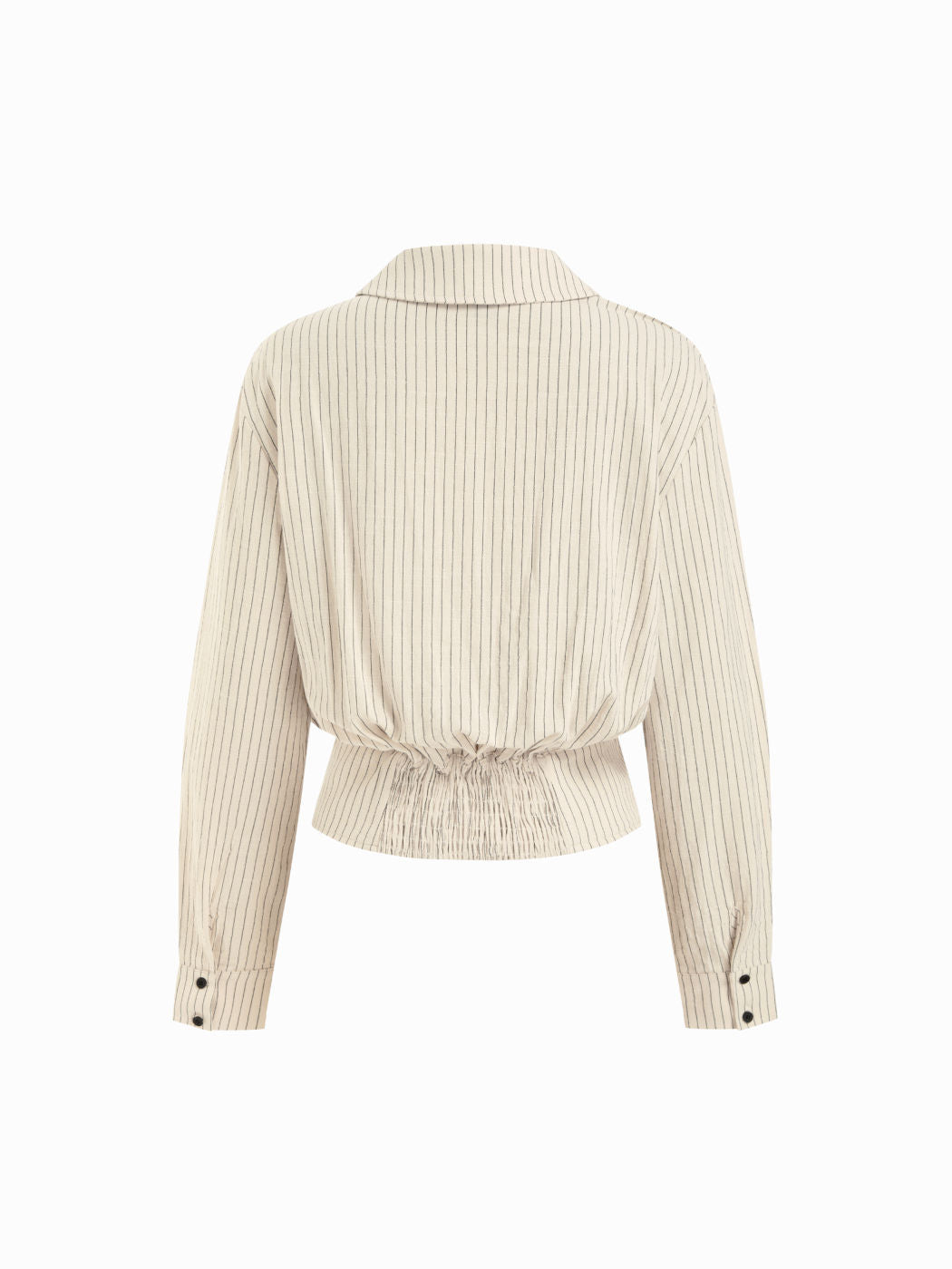 100% Cotton Striped Asymmetrical Collar Long Sleeve Blouse