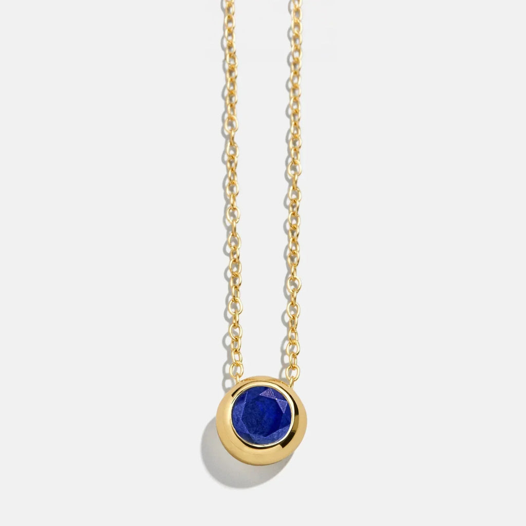18K Gold Birthstone Pendant Necklace - Sapphire