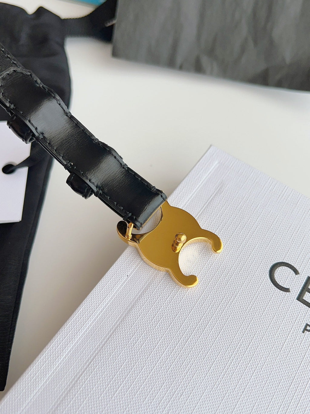 Triomphe Belt 18mm Black Calfskin Gold Buckle