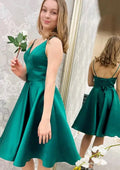 Short A-line V Neck Satin Homecoming Dress
