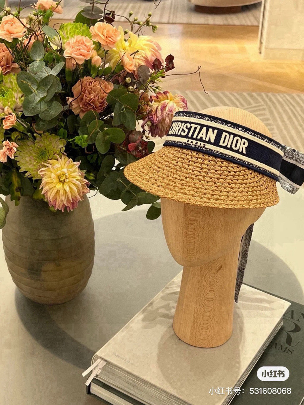 STRAW VISOR IN BEIGE RAFFIA MIX FABRIC