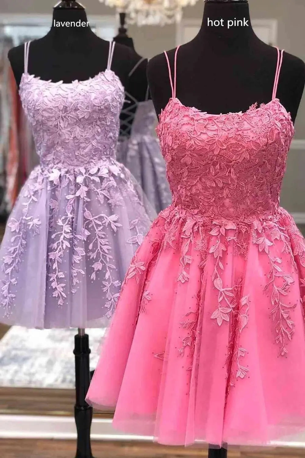 Short/Mini A-line Bateau Lace Tulle Homecoming Dress With Beading