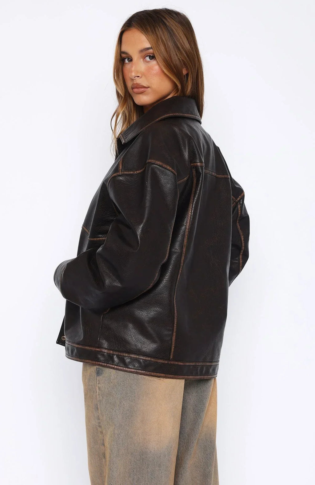 A London Girl PU Jacket Washed Chocolate