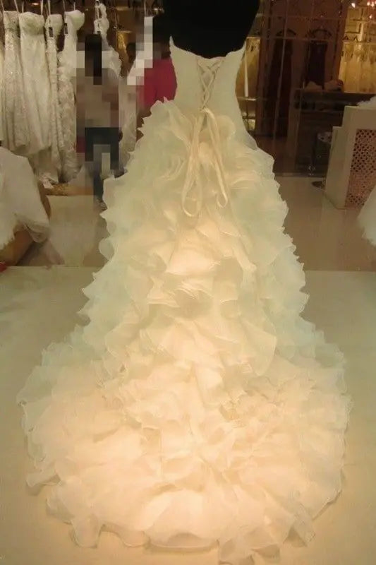 Ball Gown Ruffles Sweetheart Organza Sleeveless Court Train Wedding Dresses