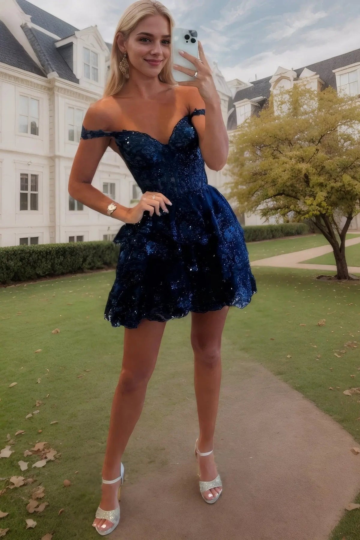 A-line Off-the-Shoulder Short/Mini Tulle Homecoming Dress