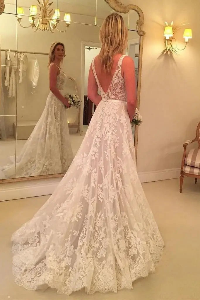 A-line Lace Wedding Dress A-line/Princess Sleeveless Court Train With Appliqued