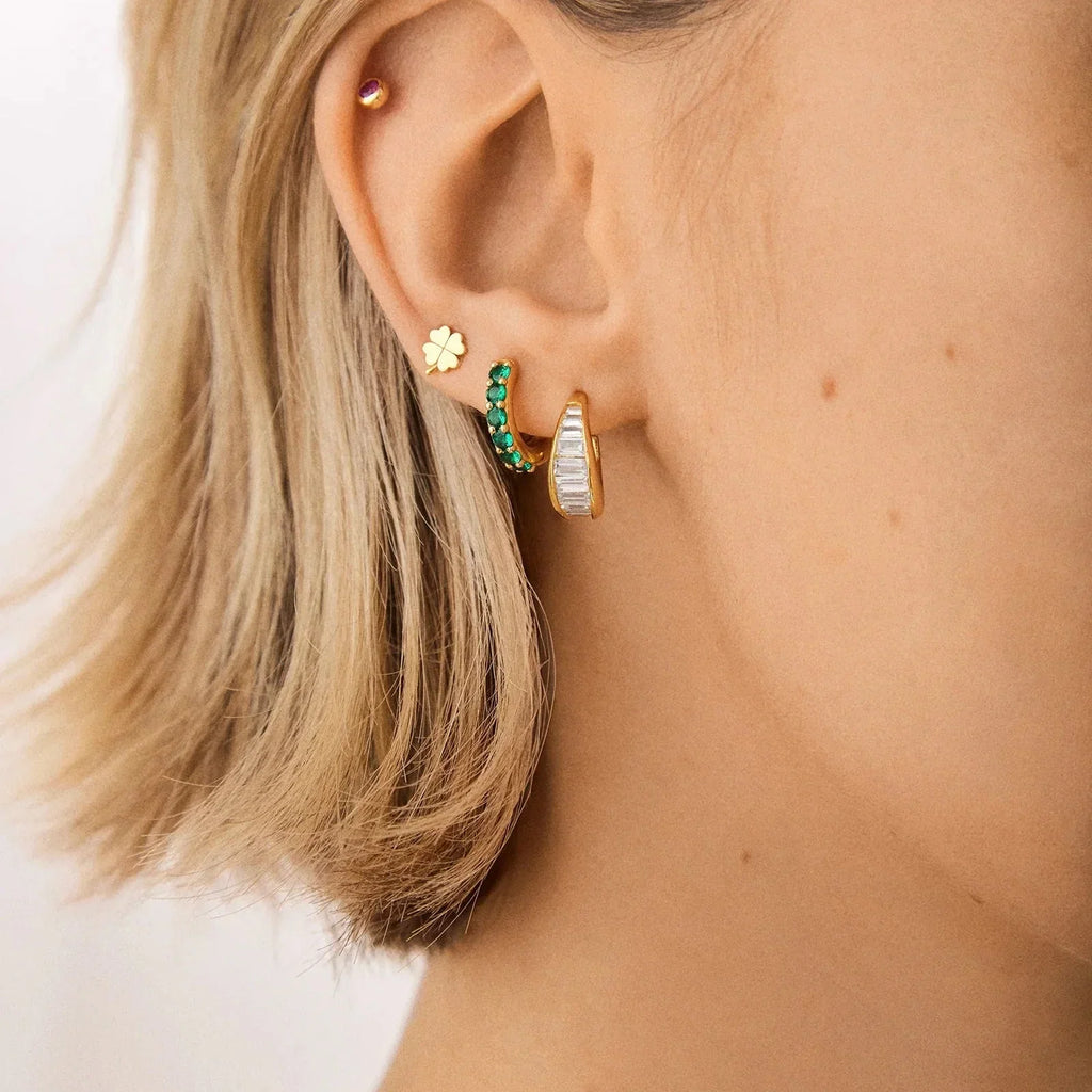 14K Gold Birthstone Huggie Earrings - Sapphire