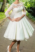 A-Line/Princess Stretch Crepe Lace Scoop 3/4 Sleeves Knee-Length Wedding Dresses