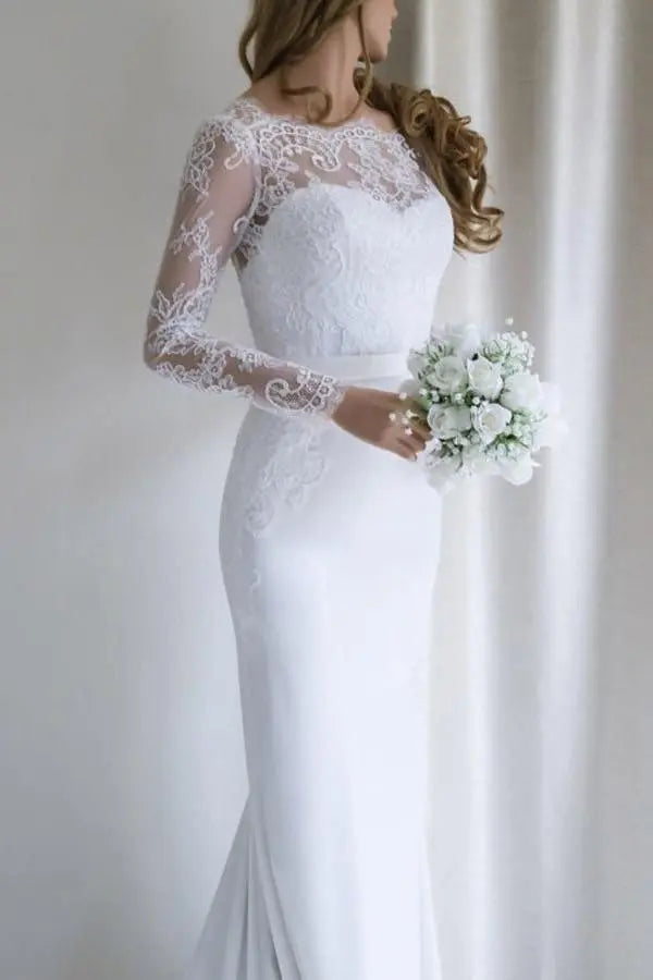 Lace Wedding Dress Sheath/Column Bateau Court Train