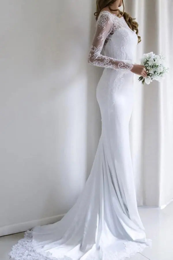 Lace Wedding Dress Sheath/Column Bateau Court Train