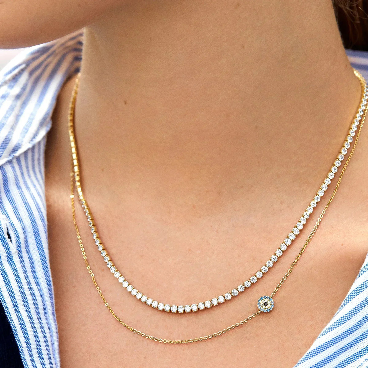 18K Gold Asymmetrical Evil Eye Necklace - Evil Eye