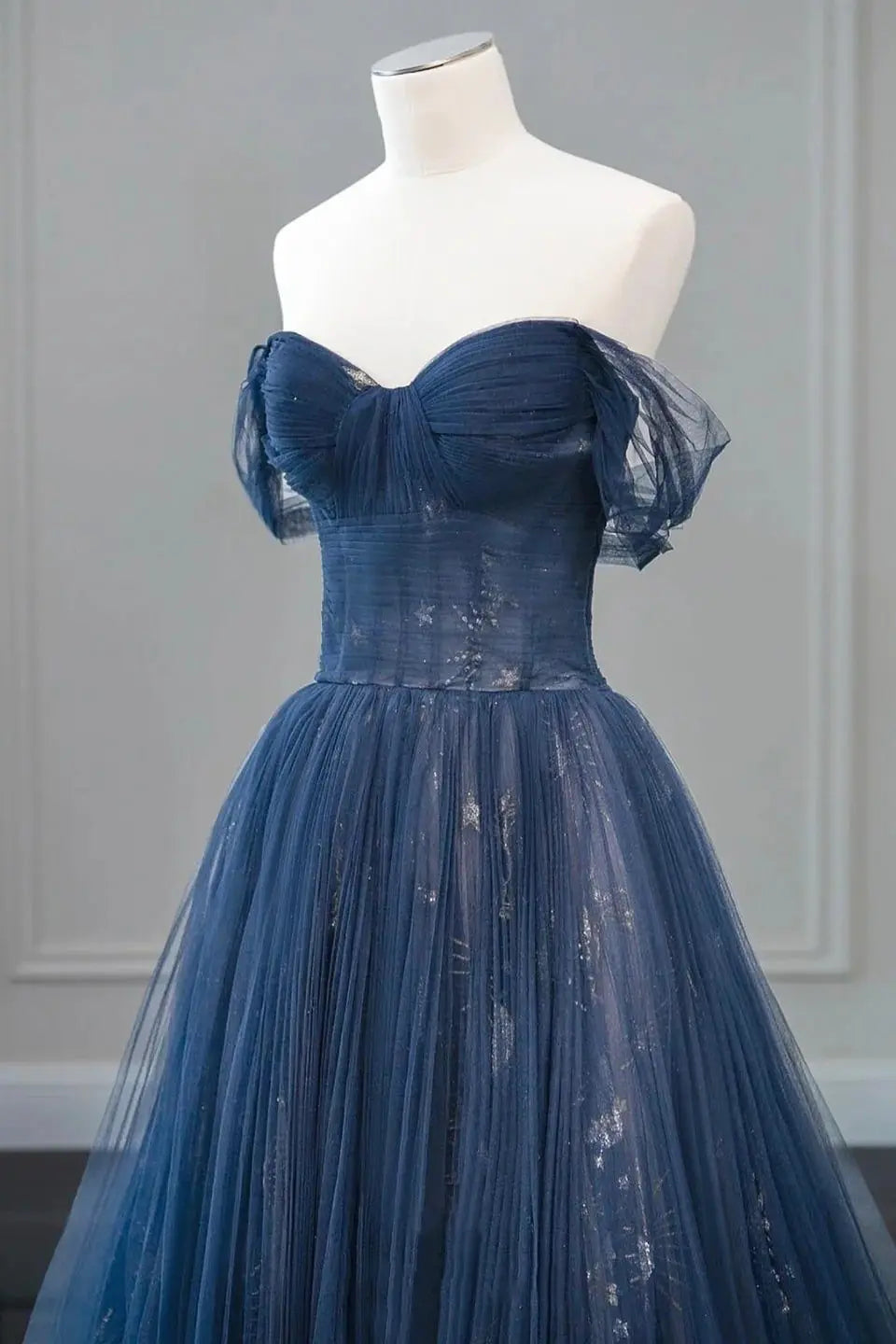 A-Line/Princess Tulle Long Prom Dress.Off the Shoulder Backless Evening Dress