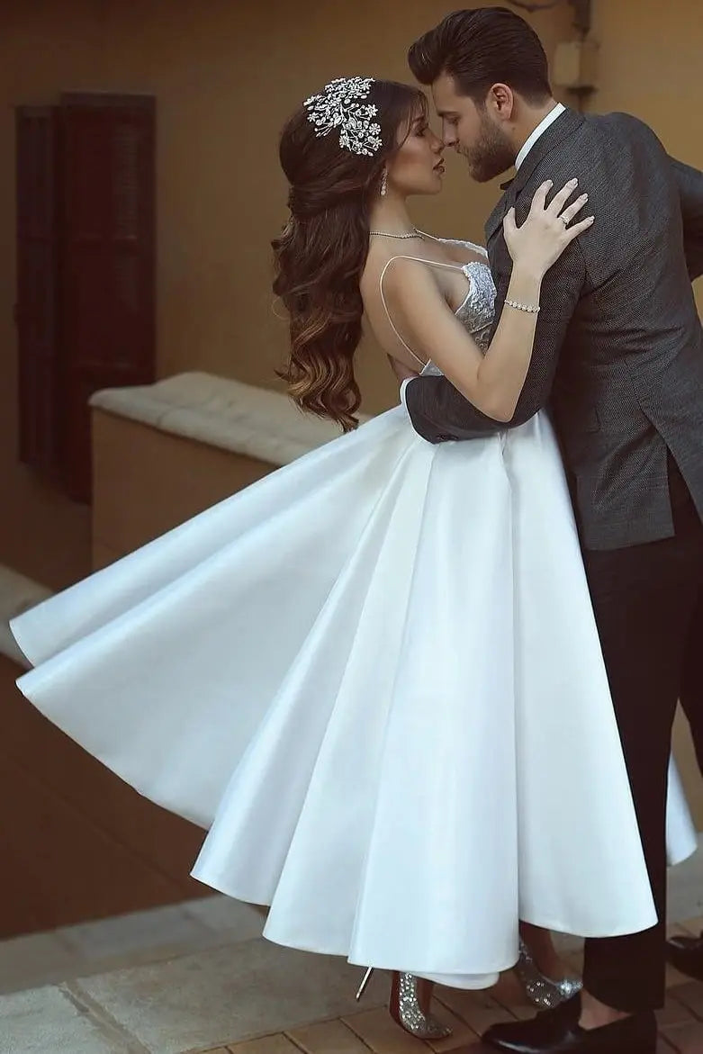 Ball Gown Sweetheart Sleeveless Ankle-Length Satin Wedding Dress With Lace