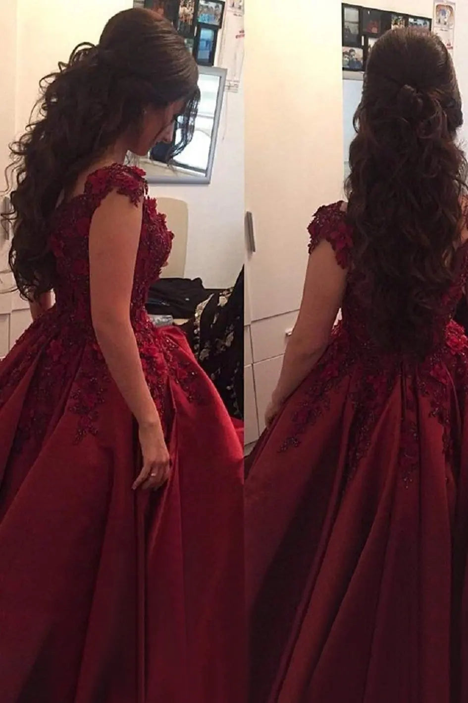 Appliquéd Off-the-Shoulder Satin Princess Prom Dress with Beads