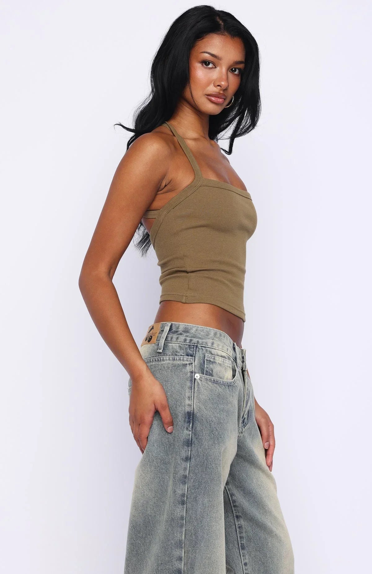 A Minute Later Ribbed Top Olive