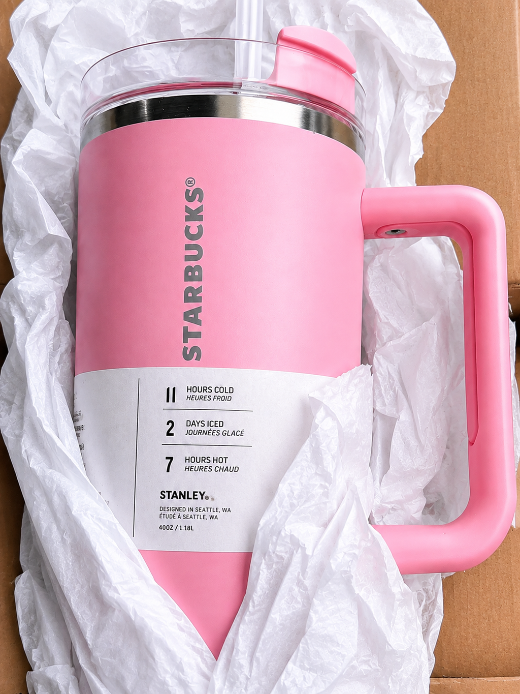 Starbucks x Stanley Quencher H2.0 FlowState Tumbler – Pink. 40 oz