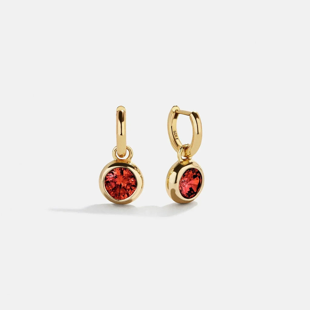 18K Gold Birthstone Drop Earrings - Garnet