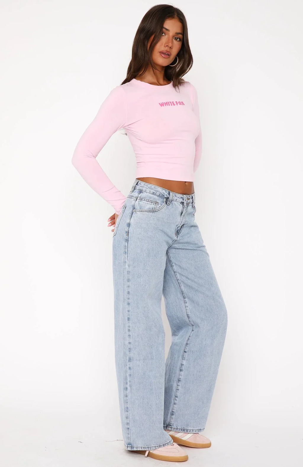 About A Girl Mid Rise Wide Leg Jeans Mid Blue