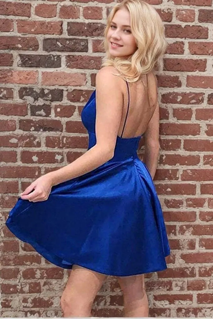 Glossy Charmeuse V Neck Mini A-line Homecoming Dress