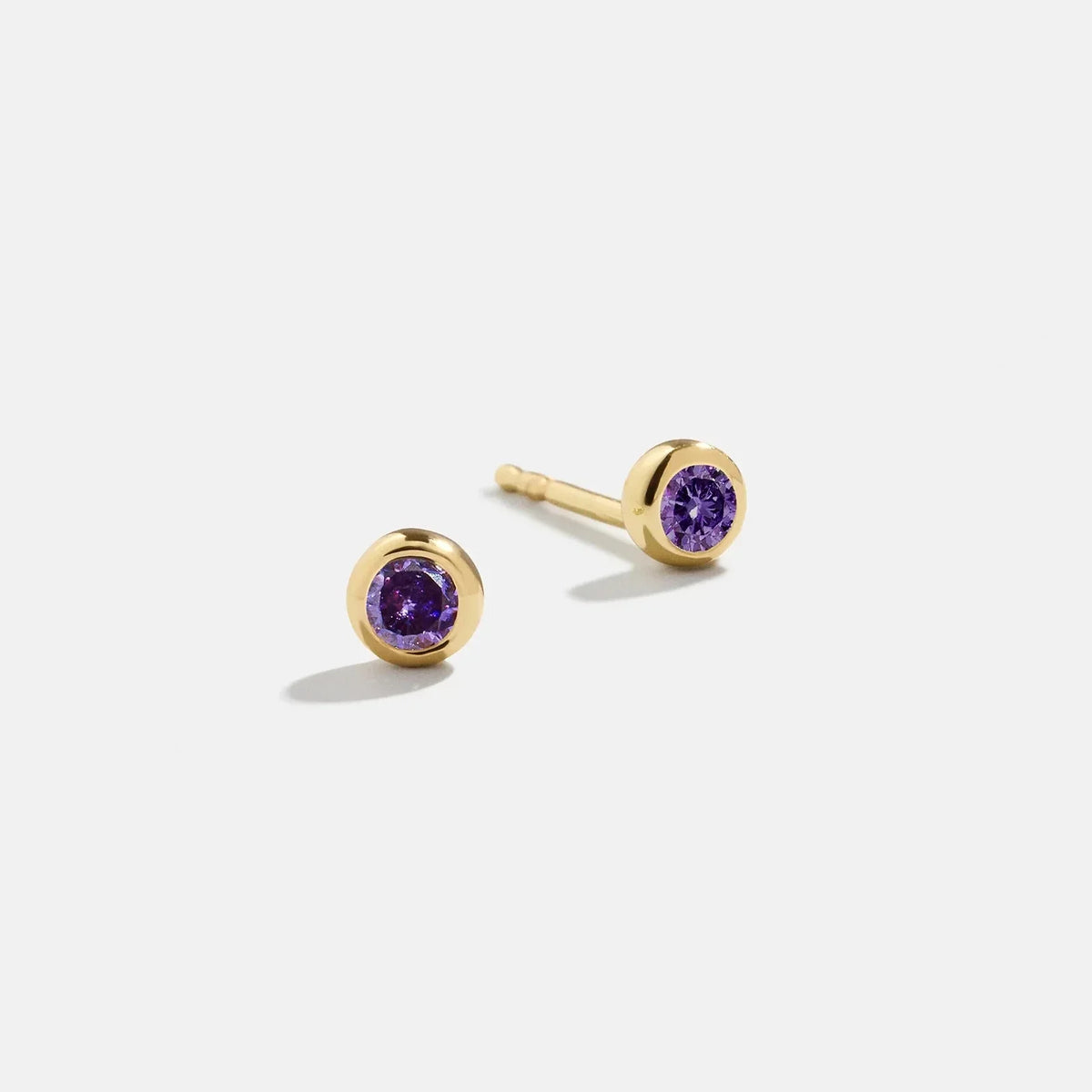 18K Gold Birthstone Stud Earrings - Amethyst