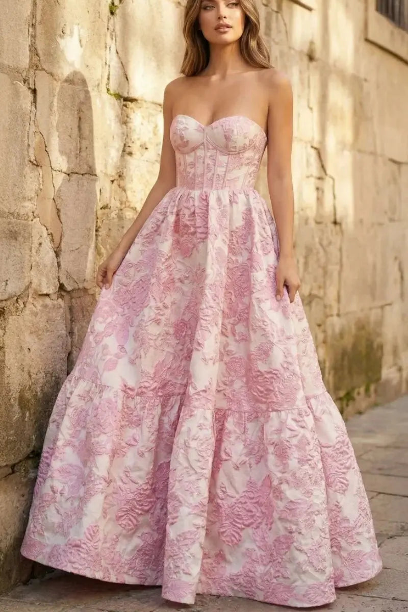 A-Line Sweetheart 3D Floral Printed Long Prom Dresses