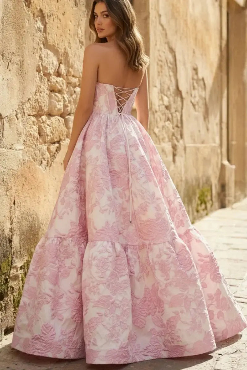 A-Line Sweetheart 3D Floral Printed Long Prom Dresses