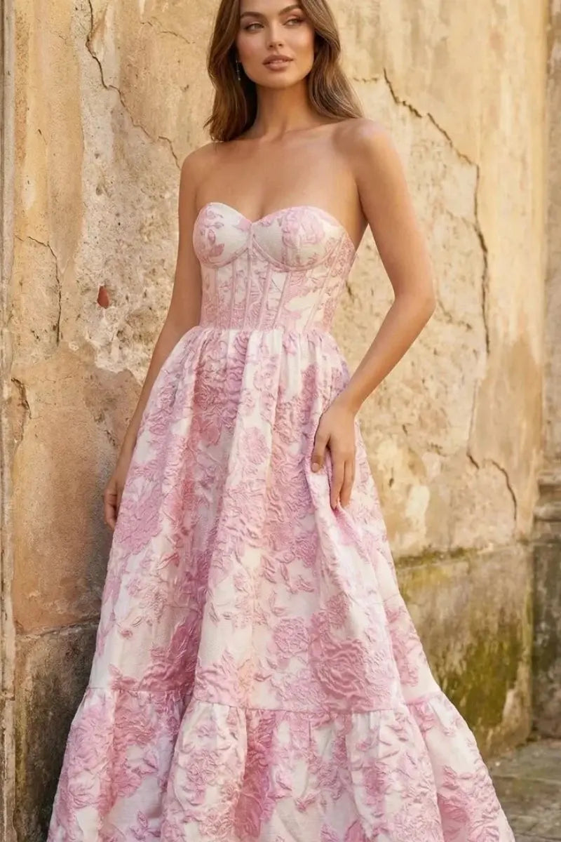 A-Line Sweetheart 3D Floral Printed Long Prom Dresses