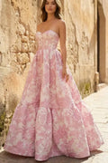 A-Line Sweetheart 3D Floral Printed Long Prom Dresses