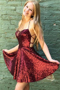 A-line Sweetheart Short/Mini Sequined Homecoming Dress