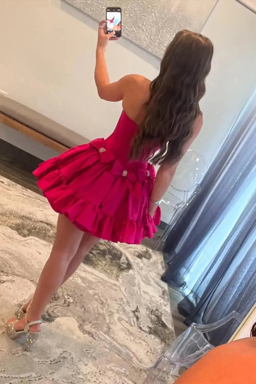 A-line Strapless Taffeta Corset Short Homecoming Dress With Beading Bows