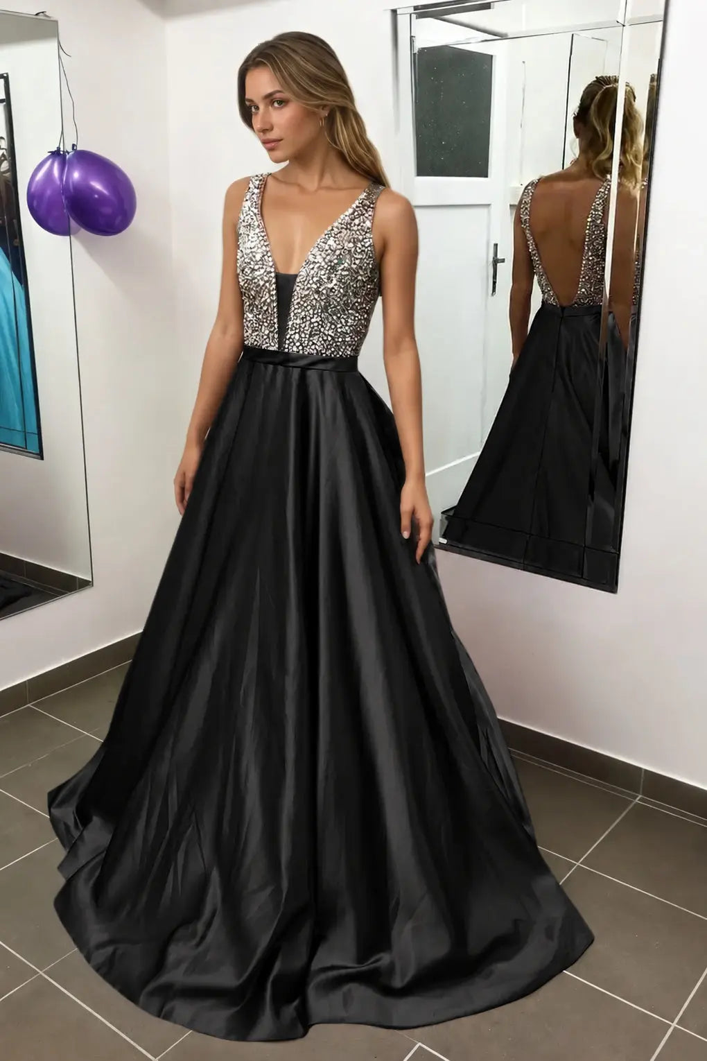 Satin Burgundy Formal Prom Dresses Sparkly Long Princess Evening Gowns