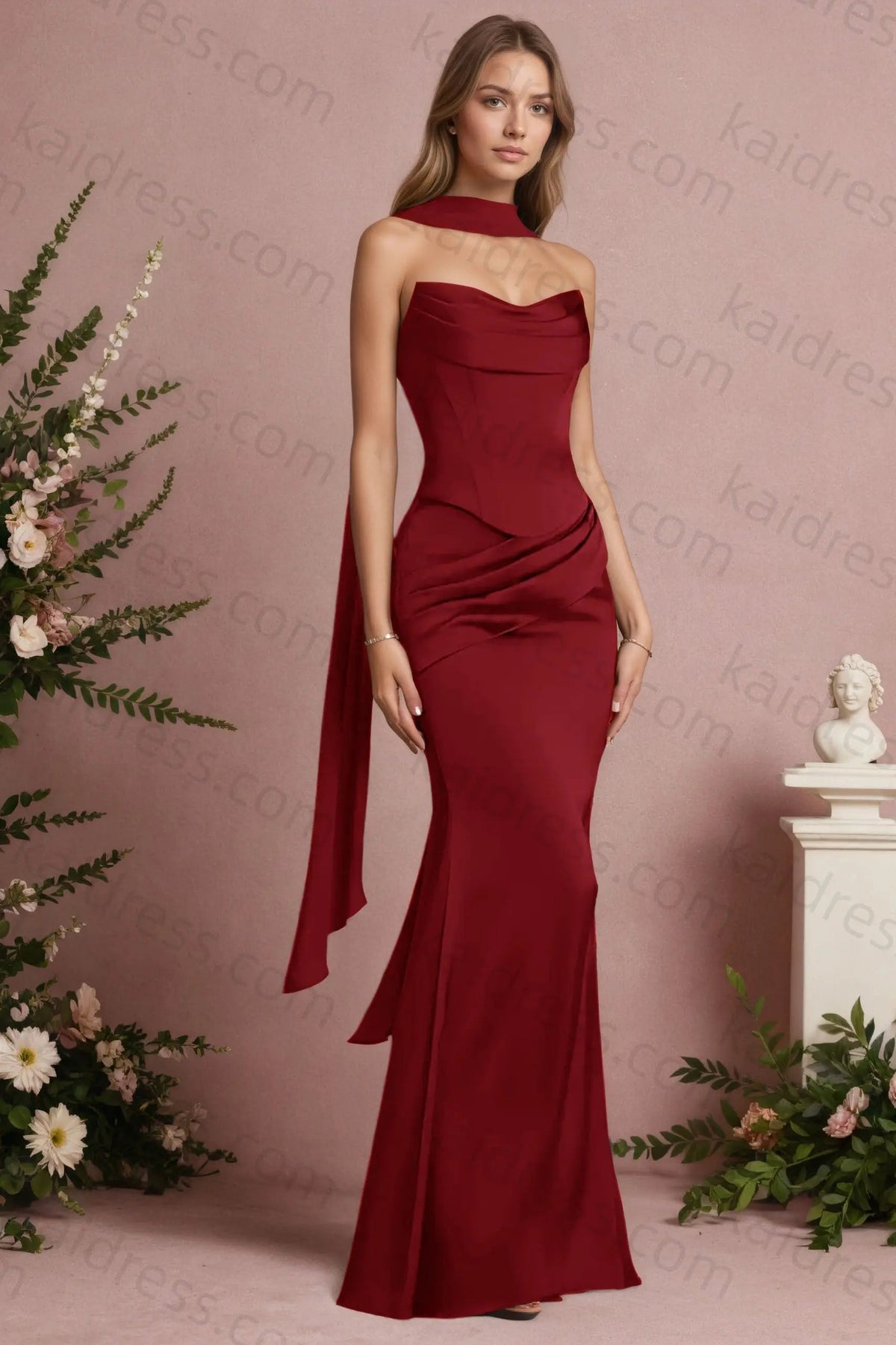 Mermaid Black Strapless Satin Long Prom Dresses Corset Evening Dresses