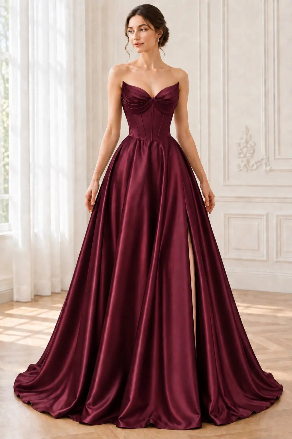 A-line Satin Formal Long Simple Sleeveless Prom Dresses with Pockets