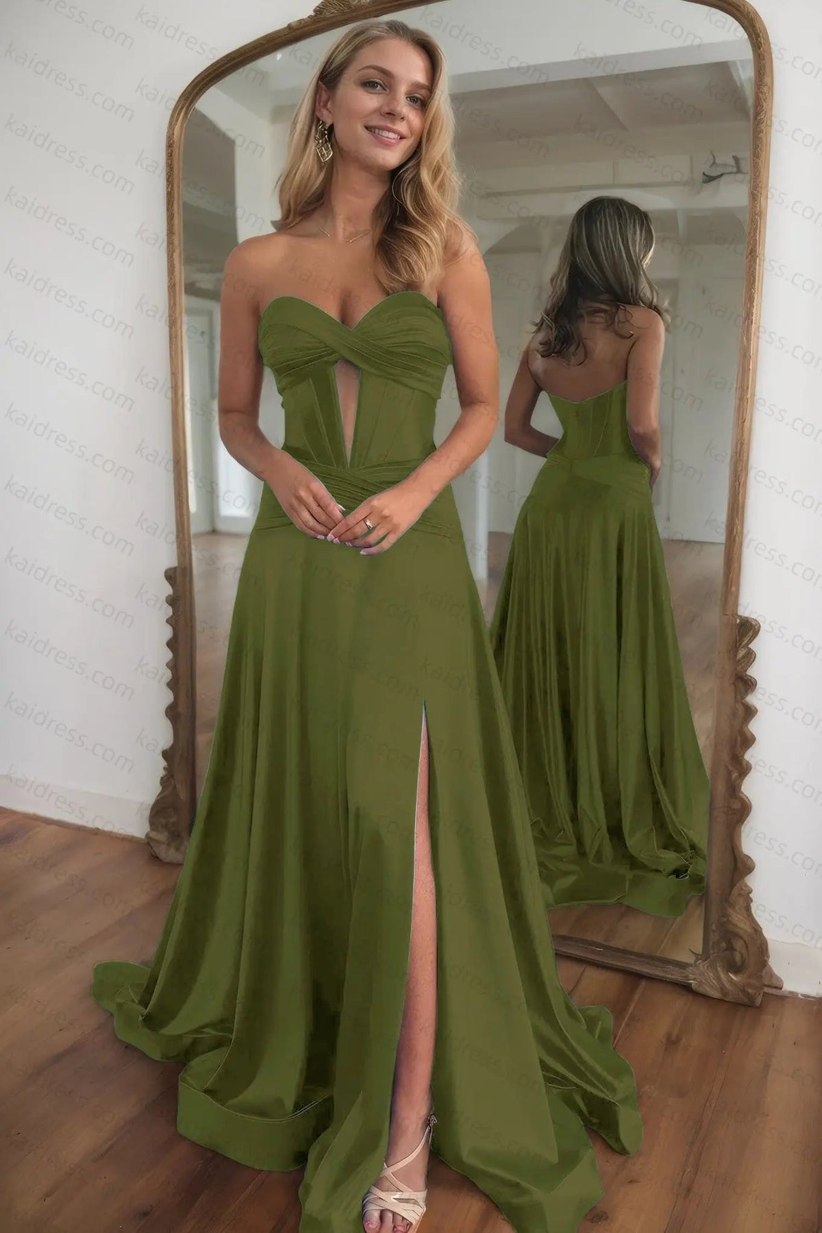 A-line Strapless Silk Long Blue Prom Dresses Elegant Evening Dress