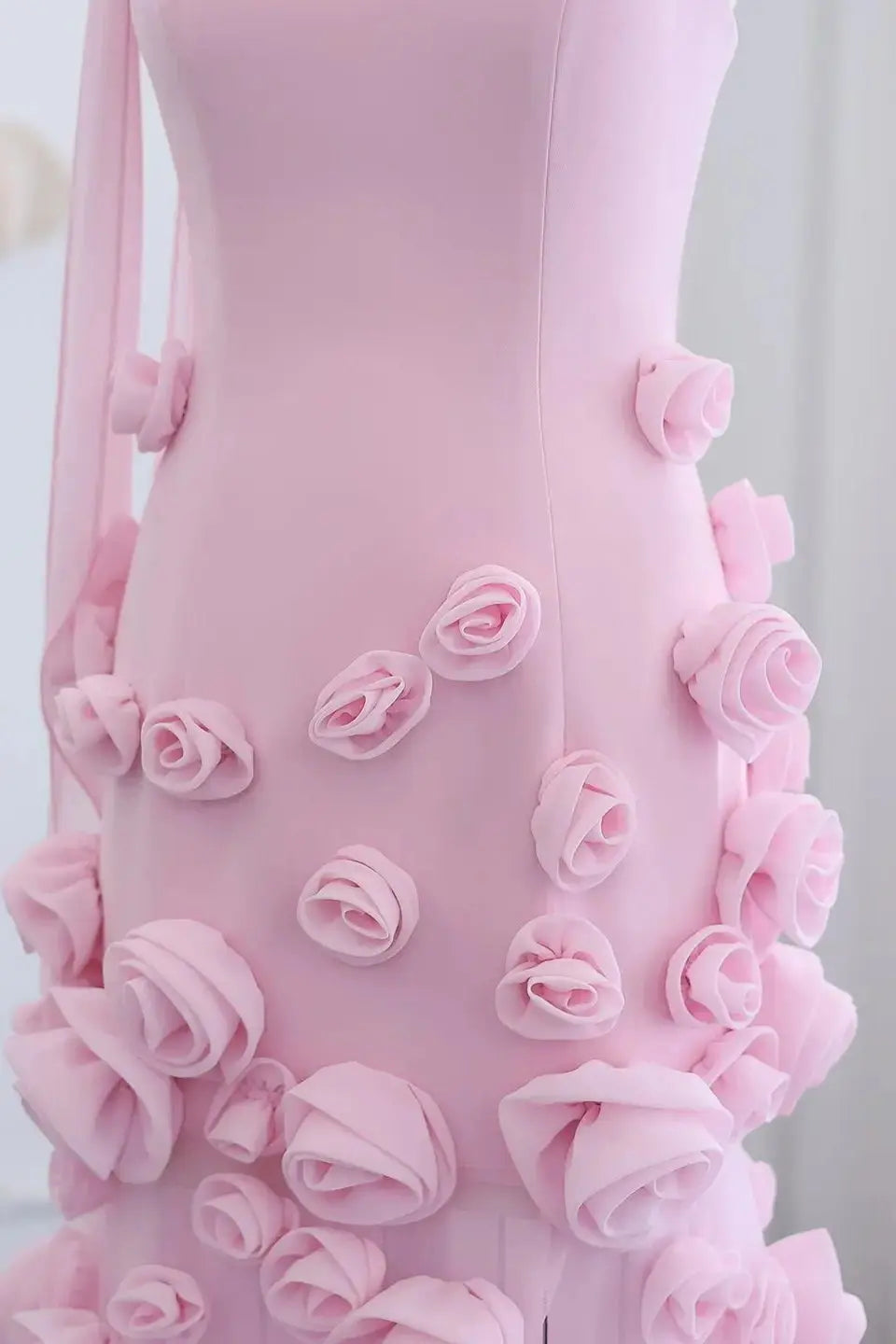 Chic Pink 3D Flowers Strapless Long Mermaid Prom Dress Side Slit