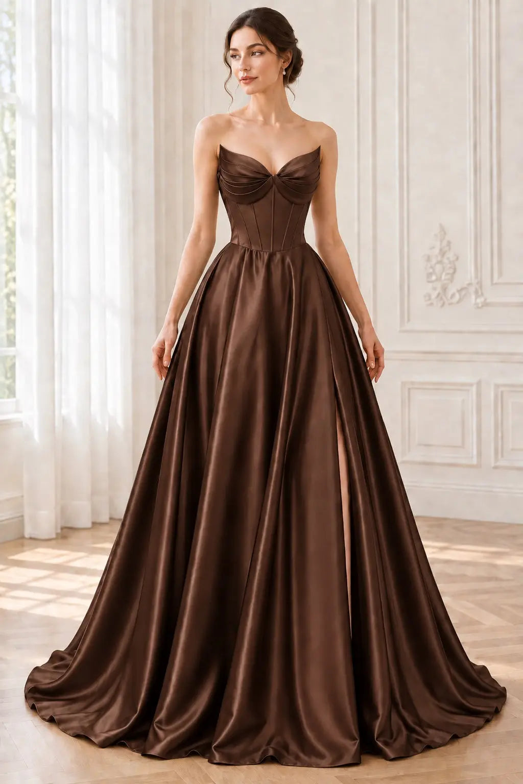 A-line Satin Formal Long Simple Sleeveless Prom Dresses with Pockets
