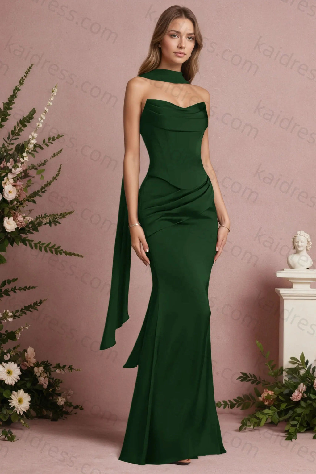 Mermaid Black Strapless Satin Long Prom Dresses Corset Evening Dresses