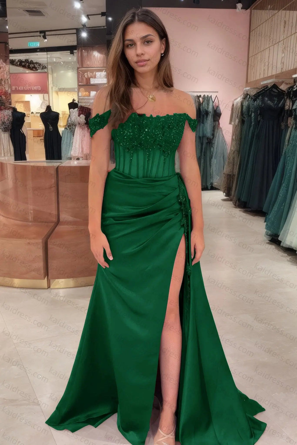 Sheath/Column Off the Shoulder Satin Beaded Prom Dress Burgundy With Appliques Prom Gown