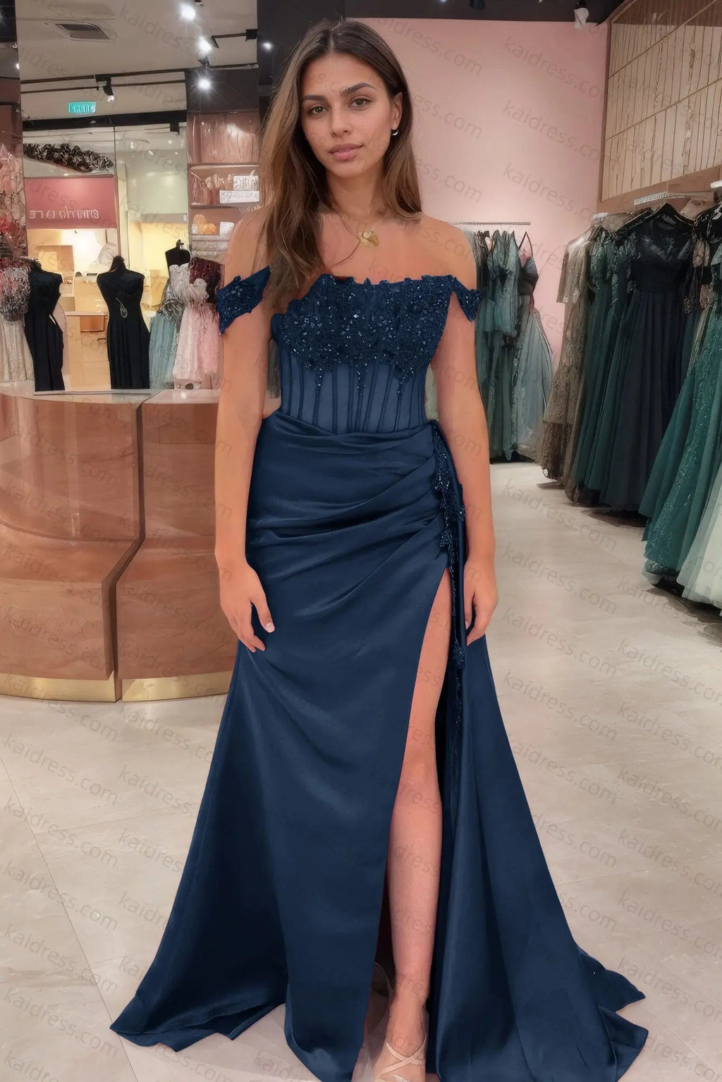 Sheath/Column Off the Shoulder Satin Beaded Prom Dress Burgundy With Appliques Prom Gown