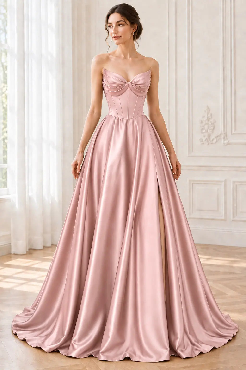 A-line Satin Formal Long Simple Sleeveless Prom Dresses with Pockets