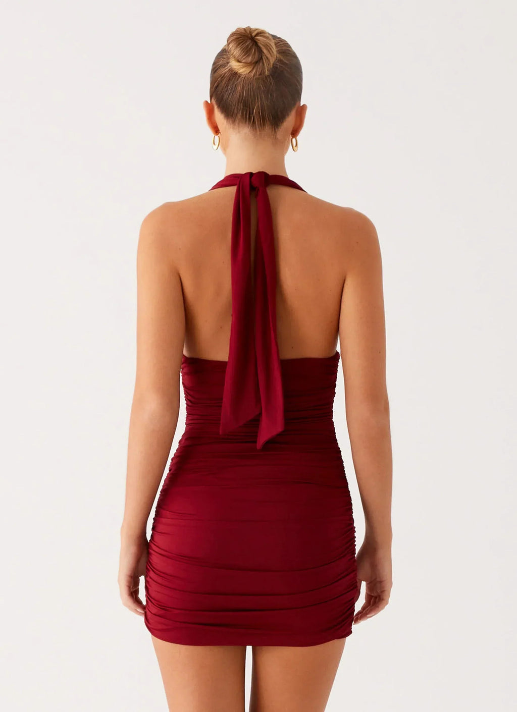 Abelia Halter Mini Dress - Maroon