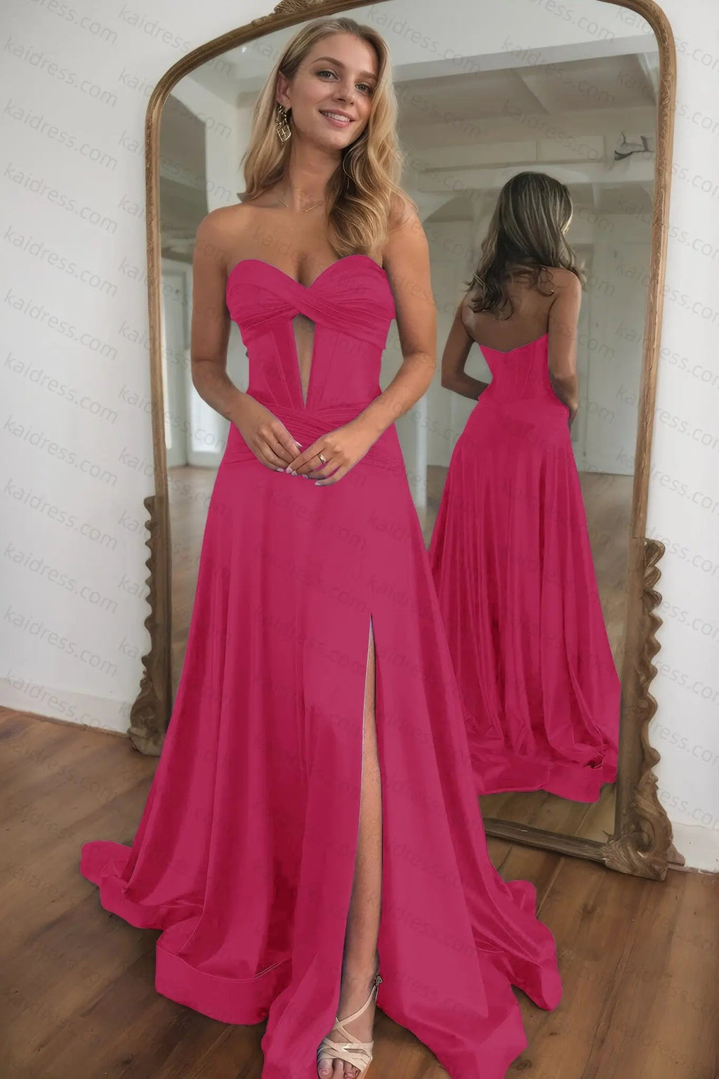 A-line Strapless Silk Long Blue Prom Dresses Elegant Evening Dress