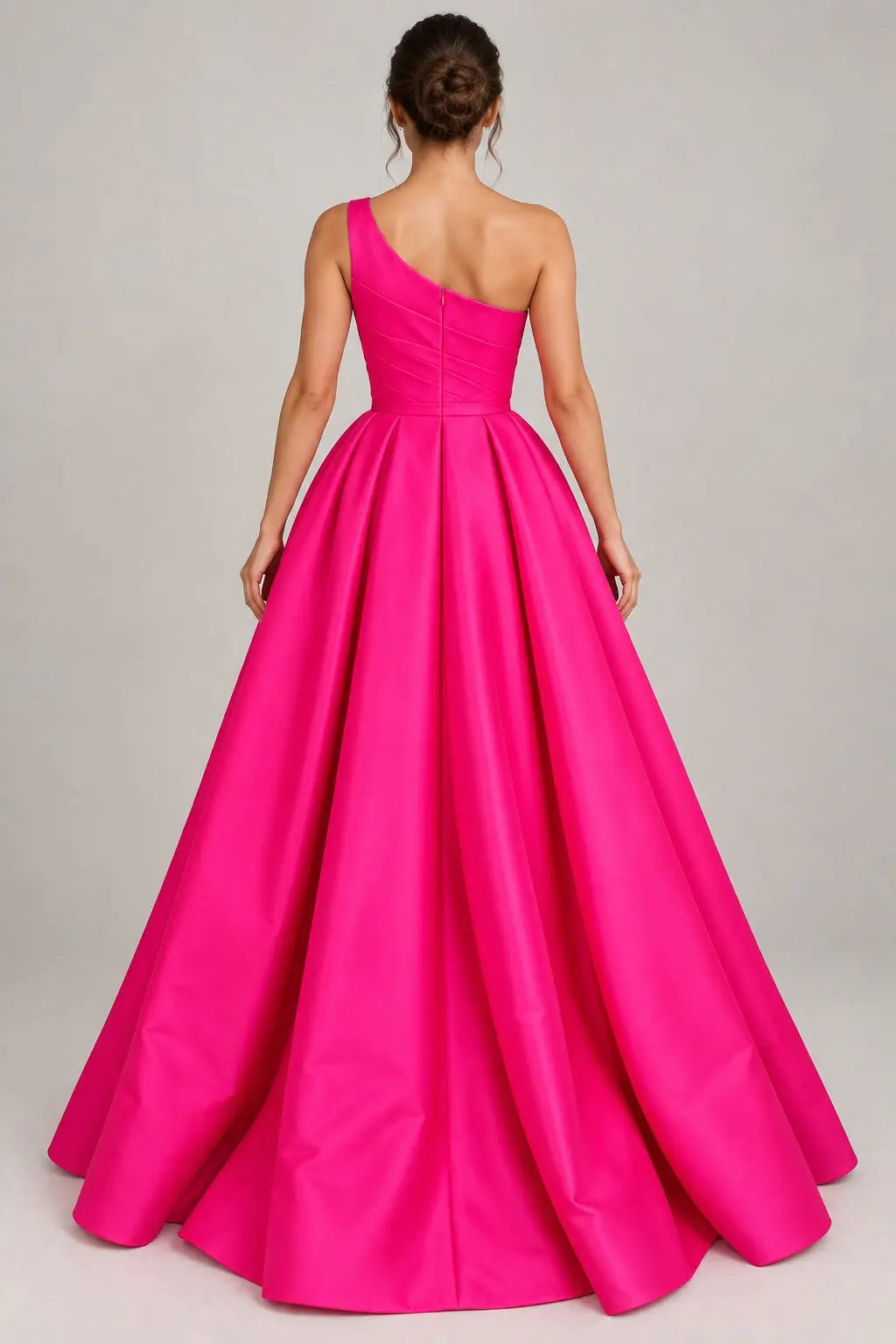 A-line Sleeveless One-Shoulder Long/Floor-Length Satin Prom Dress With Split Ruffles Pockets
