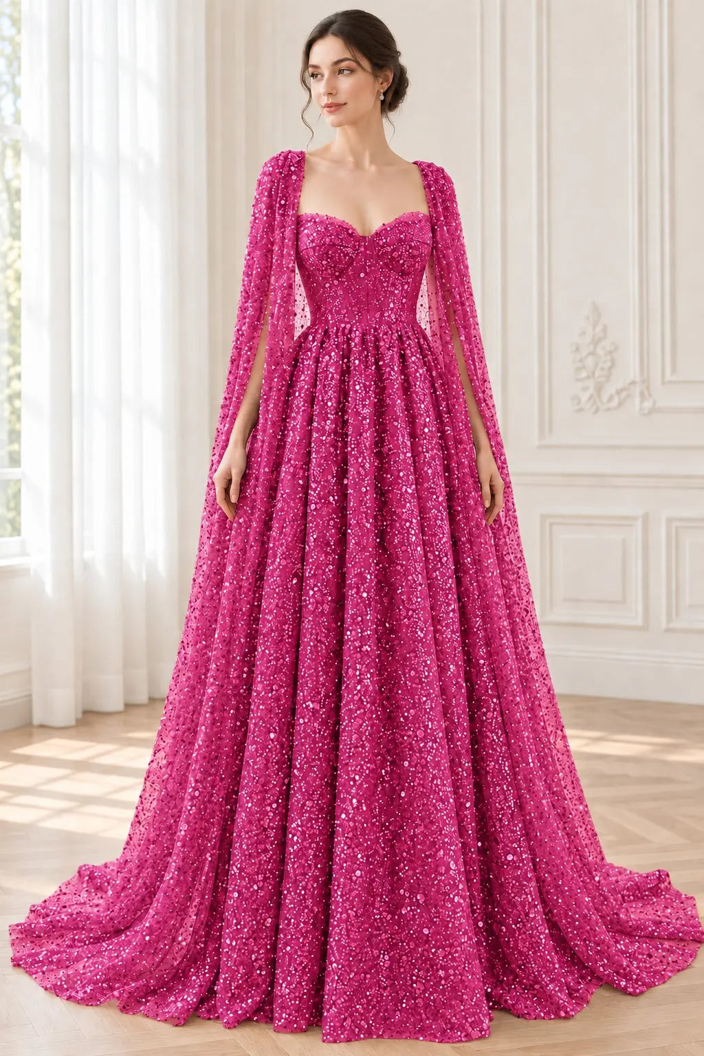 A-line Sequin Lace Purple Long Prom Dresses Sparkly Formal Evening Gowns
