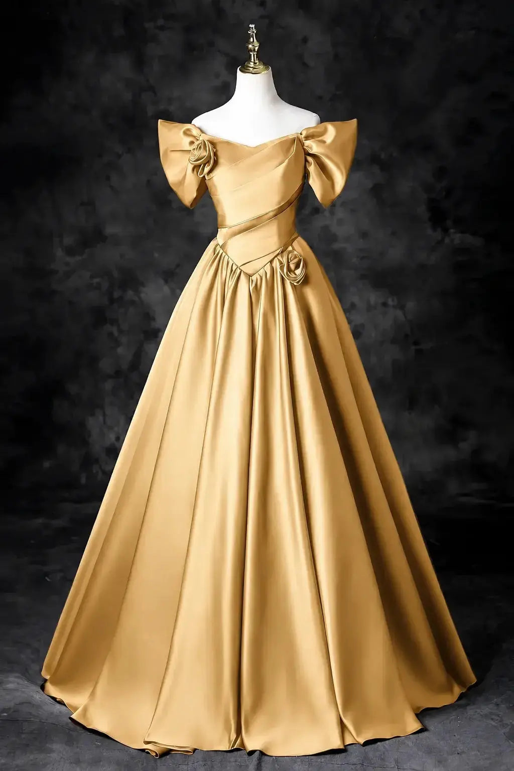 A-Line/Princess Satin Floor Length Formal Prom Dress Off the Shoulder Prom Gown