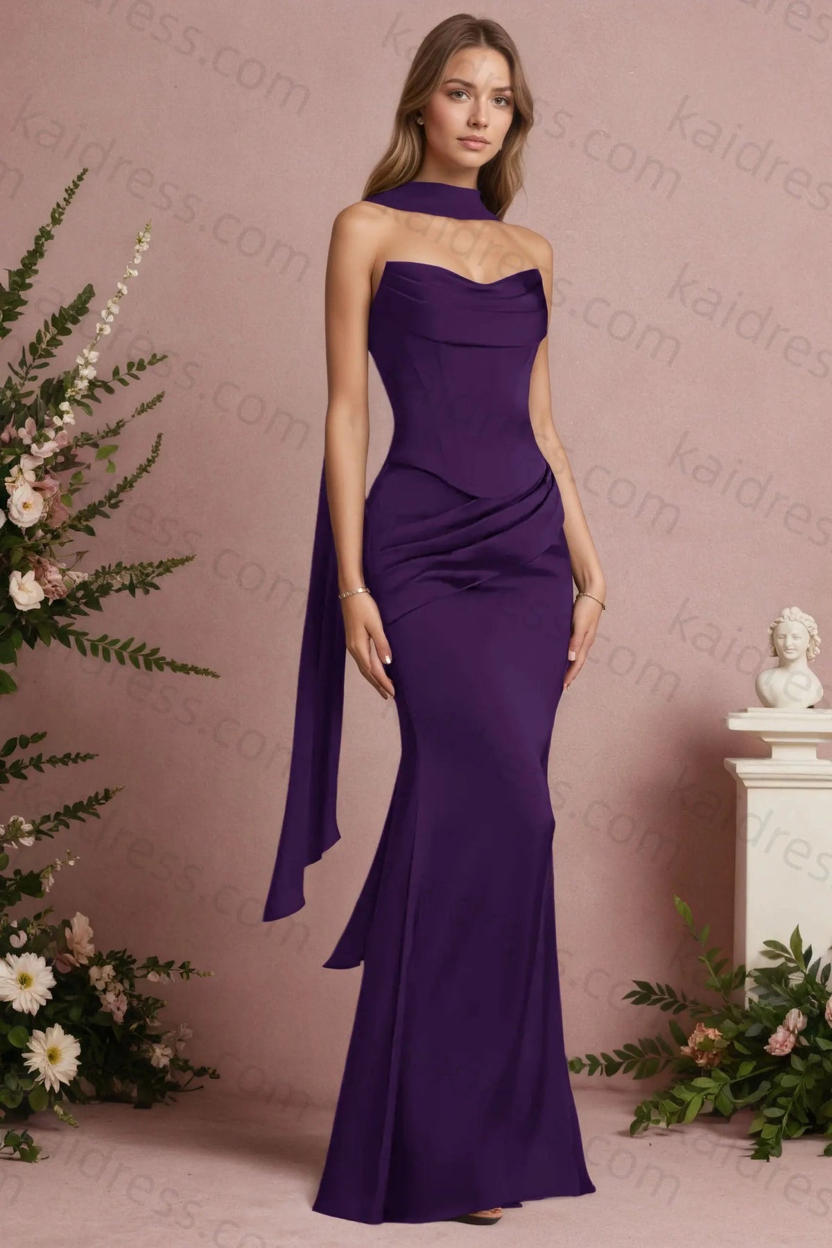 Mermaid Black Strapless Satin Long Prom Dresses Corset Evening Dresses